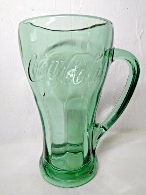 Coca-Cola Libbey Script Writing Mug Vintage Green Vintage Glass w/Handle 12 oz