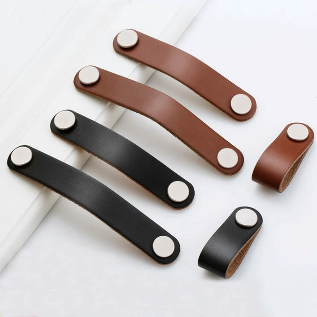 2X Cuir Véritable Tiroir Armoire Porte Poignées Rechange Tirer Bouton Placard