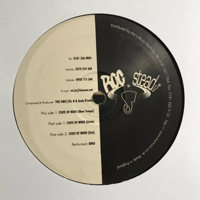 The Obiz - State Of Mind 12” UK Garage Vinyl 1998 Roc Steadi Records 98 UKG