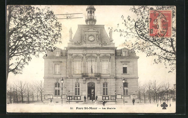 CPA Parc-St-Maur, La Mairie, an avion over the Hôtel de Ville 1910