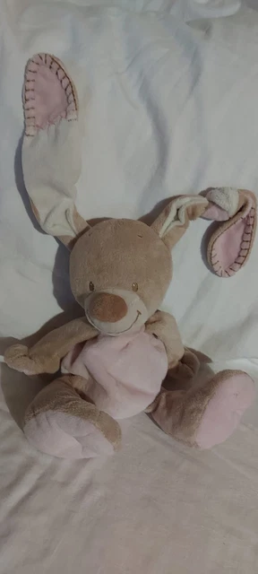 DOUDOU PELUCHE NATTOU LAPIN ROSE BLANC BEIGE MARRON 25cm + OREILLES - TBE