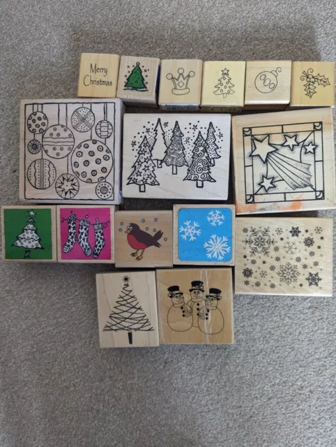 Job Lot Christmas Craft wooden/rubber stamps Craft Clear out