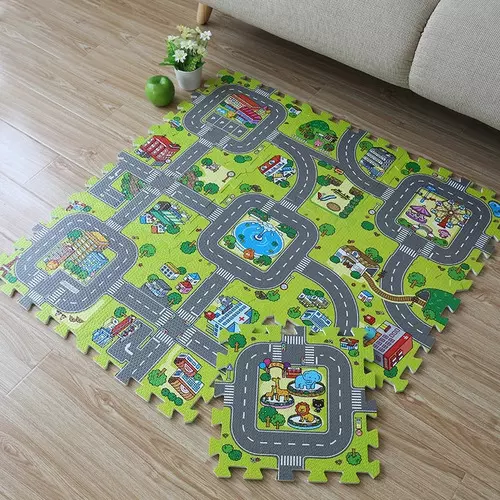 Children's play mat, puzzle foam brick, 9pcs city road play mat (without edge)