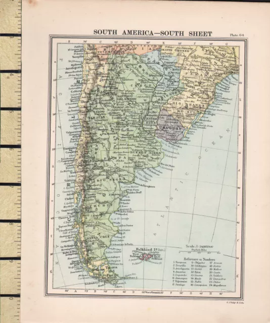 c1880 VICTORIAN MAP ~ SOUTH AMERICA ~ SOUTH SHEET