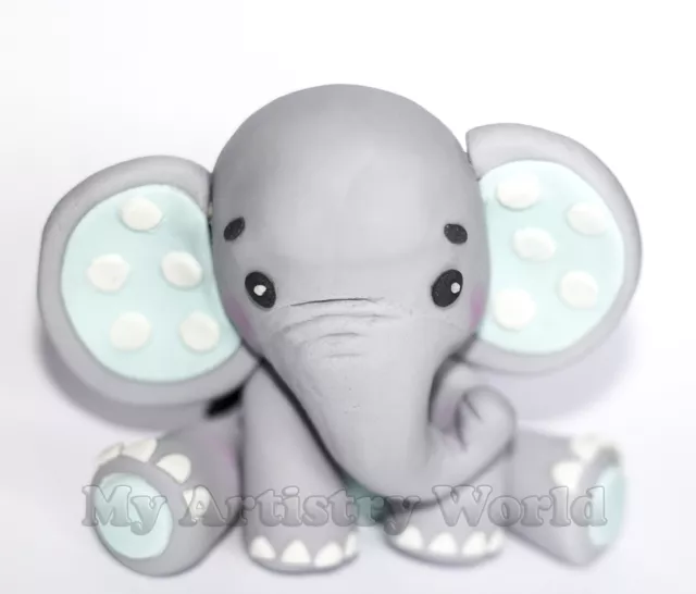 Edible 3D fondant/gum paste Elephant cake topper. Baby Elephant edible figurine.