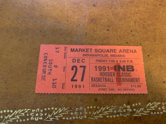 1991 Indiana Hoosiers v Texas Tech Red Raiders Basketball Ticket Alan Henderson