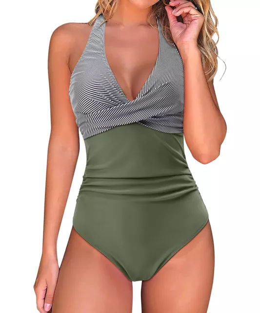 Eleganter Damen Badeanzug Bauchweg-Effekt Push-Up – Rückenfreier Neckholder