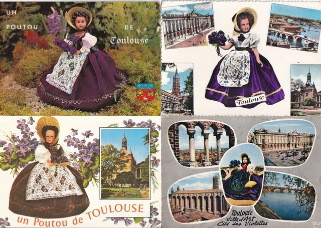 Lot de 4 cartes postales postcards 10x15cm TOULOUSE poupée toulousaine 1