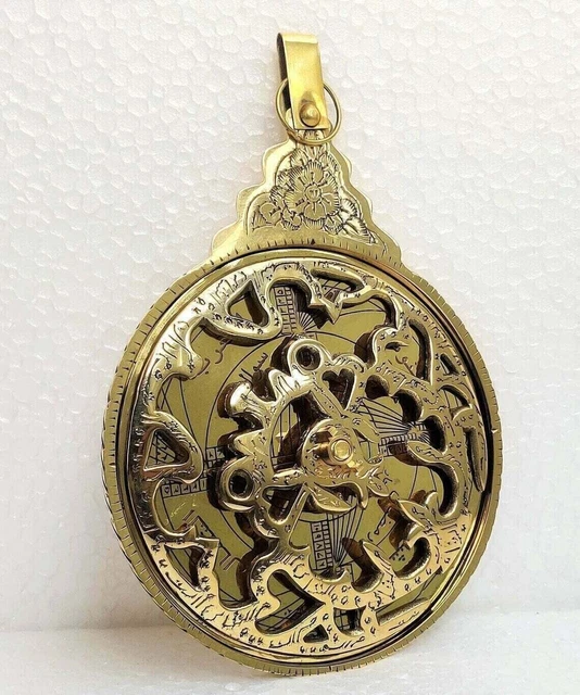 Vintage Brass Antique Astrolabe Engraved Arabic Navigational Islamic Calendar