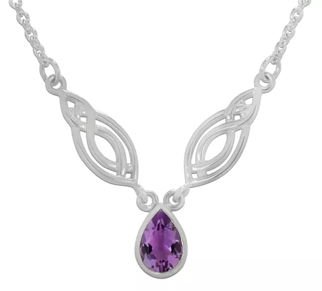 Celtic Knot Amethyst Drop Sterling Silver Collar 18" Chain Necklace Knotwork