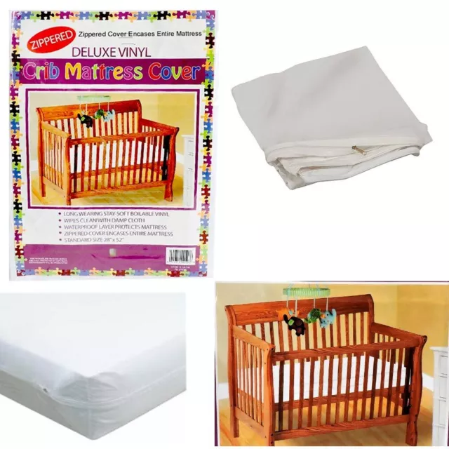 Crib Size Zippered Mattress Cover Vinyl Toddler Bed Allergy Dust Protector New