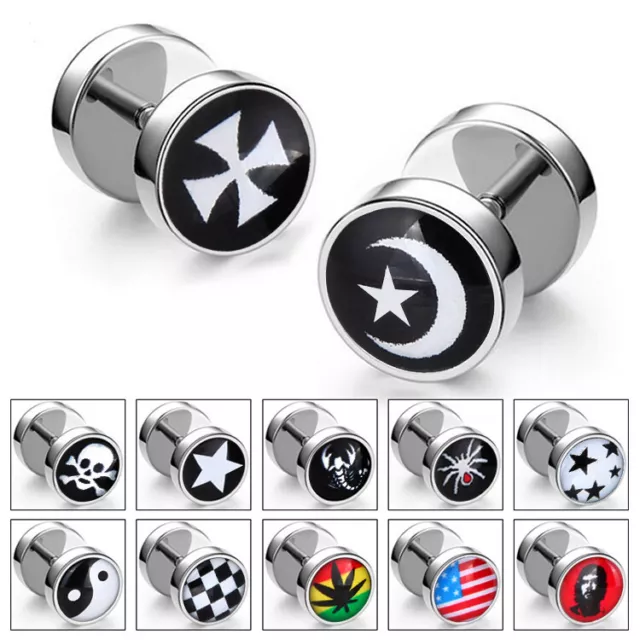 men women 8mm Silver Dumbbell spider star Earrings Titanium Steel Punk Ear stud