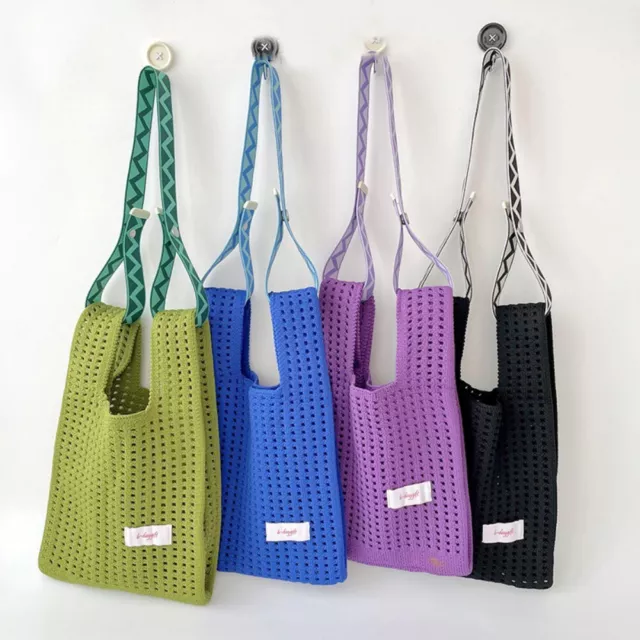Knitted Tote Bag Hollow Out Shopping Bag Reusable Wrist-bag  Women