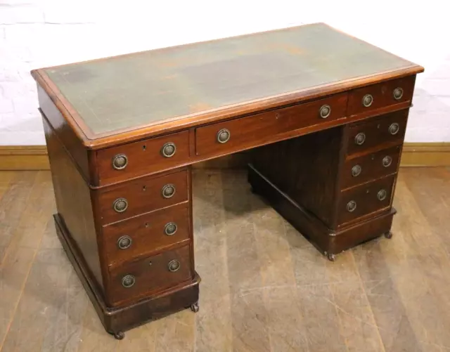 Antique Victorian kneehole pedestal writing desk