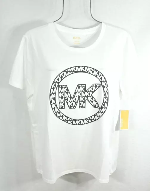 NEW Michael Kors Women's T-shirt L White Black MK Circle Logo Top  Blouse NWT