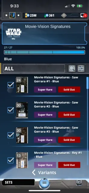 Topps Star Wars Digital Card Trader Blue Movie-Vision Signature Inserts