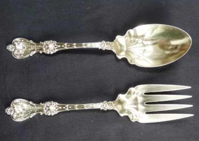 WHITING STERLING SILVER KING EDWARD 1901, SALAD SPOON & FORK, 9 5/8", Mono