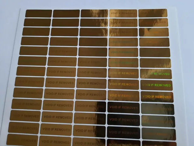 70 Hologramm Aufkleber Garantie erlischt "Void if removed" 30x10 mm Sticker gold