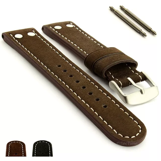 Short Riveted Suede Genuine Leather Watch Strap Band 20 22 Aviator Style MM