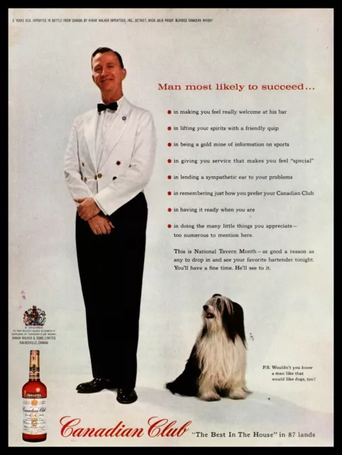 1963 Canadian Club Whisky Bearded Collie Dog "National Tavern Month" Print Ad