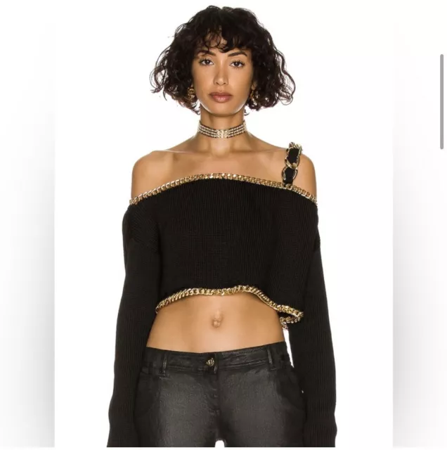 BALMAIN NWT Cropped Off The Shoulder Chain Knit Sweater Top