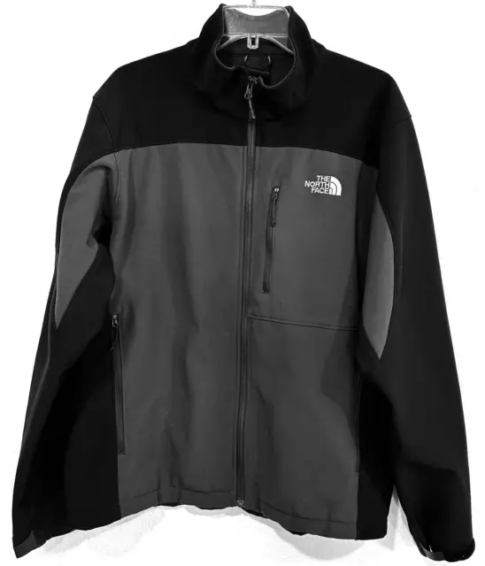 North Face Jacket Mens Large Black Gray Full Zip Fleece Lined Softshell Coat