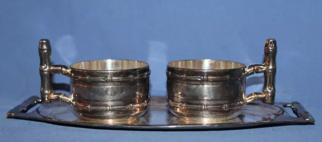 Vintage Set 2 Small Silver Plated Cup Holders And Serving Tray