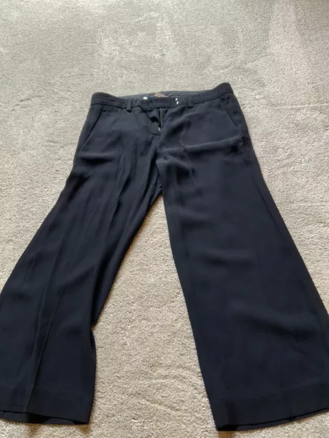 ALC Emily Gaucho Crepe Pants Navy Blue Sz 6 Leather Belt Viscose Crop