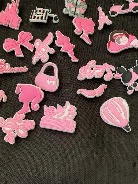 Croc Charms 25 Pieces Pink Girl Charms Barbie Motorbike Poodle Song Notes