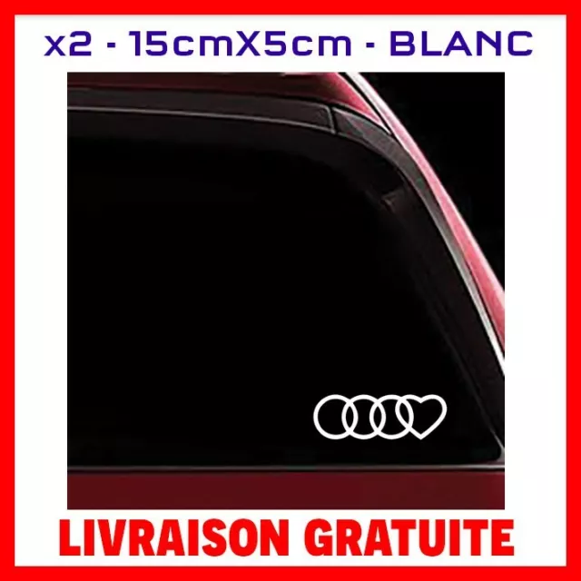 Stickers Autocollants Adhésif Vinyle Logo Audi Cœur 2 pcs (Blanc) Voiture