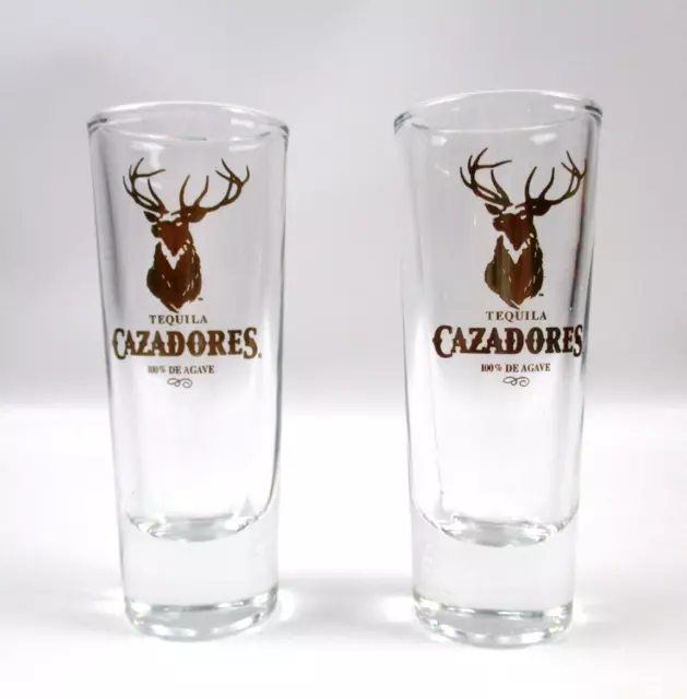 Set of 2 CAZADORES Tequila DEER Hunter Double Shot Glasses 100% De Agave 4" tall