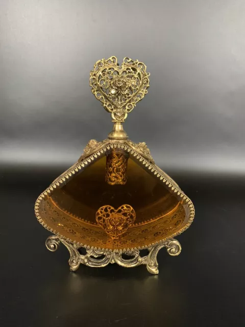 Vintage Perfume Bottle Ormolu Stylebuilt Matson Filagree Amber Glass Gold