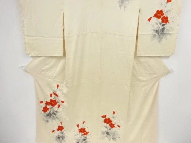 39574# Japanese Kimono / Antique Kimono / Embroidery / Floral Plants