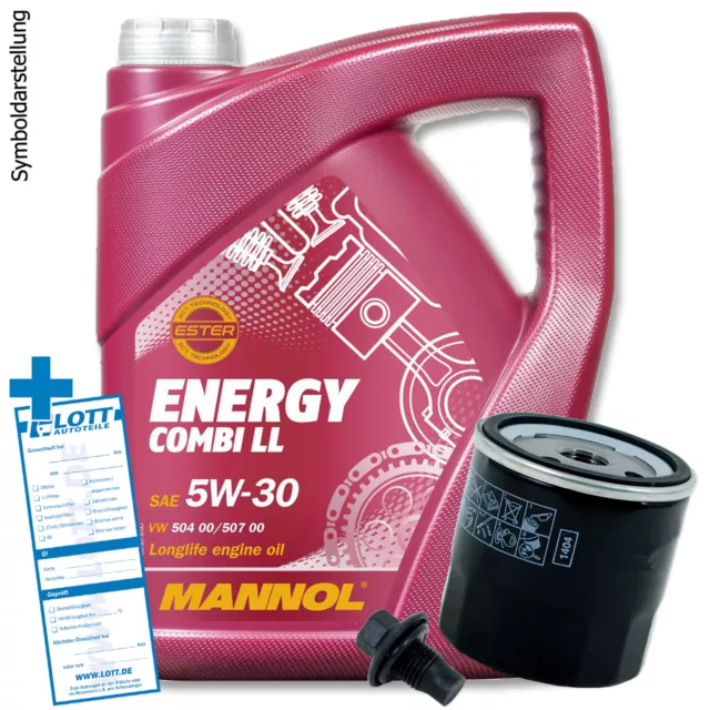 Ölfilter + 5L Mannol Energy Combi LL 5W-30 Motoröl + Öl Schraube für ACEA C3