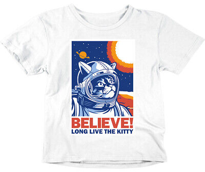 Believe! Astronaut Funny Cat Pun Kids Boys Girls T-Shirt - Kitty Cute lol