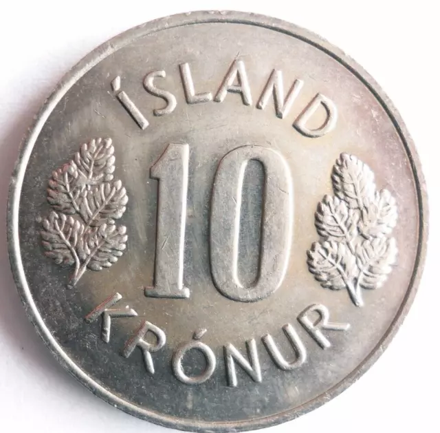 1973 ICELAND 10 KRONUR - Excellent Coin - FREE SHIP - Iceland Bin ZZZ