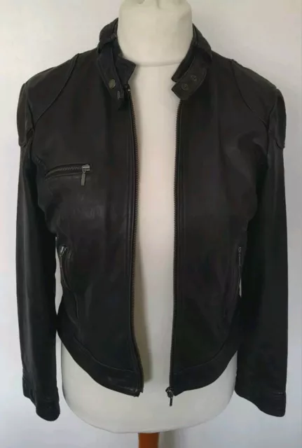 MARKS & SPENCER AUTOGRAPH - Black REAL LEATHER Jacket Soft Size M 12