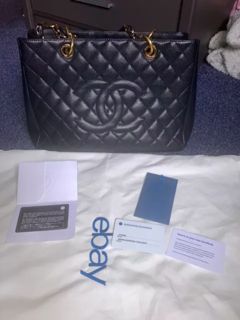 CHANEL Caviar Quilted Grand Shopping Tote GST Blue 1287144
