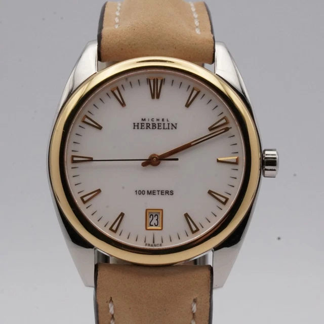 Michael Herbelin Montre Hommes 39MM Acier / Or Acier Inox Quartz Vintage Papiere Michael Herbelin Montre Hommes 39MM Acier / Or Acier Inox Quartz Vintage Papiere