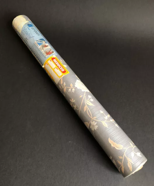 Crown Frosted Silks Wallpaper 1 Roll Batch Q2 Ready Pasted Vinyl Blue Floral