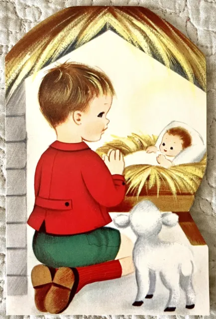 Unused Christmas Boy Baby Jesus Vintage Birthday Greeting Card 1960s Norcross