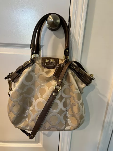 Coach Madison Op Art Metallic Lindsey Satchel Shoulder Purse Bag Khaki No 18635