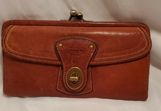 Coach Brown Kisslock Envelope Wallet Legacy Gigi Vintage Whiskey Pink Interior