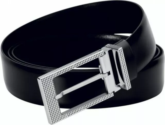S.T. Dupont 30mm Black Belt, Palladium Diamond Head Buckle, 7150440, New In Box