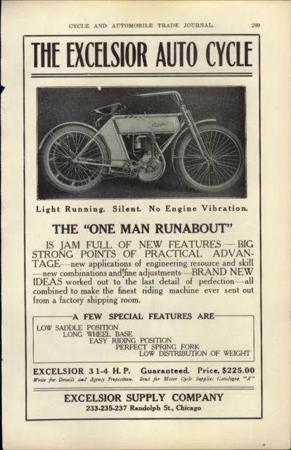 1908 PAPER AD CAR AUTO Excelsior Auto Cycle Motorcycle ARTICLE Bradley Motor Co