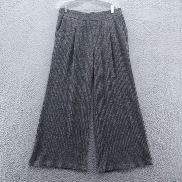 Banana Republic Womens Wide Leg Knit Pants Large Gray Heather Ribbed Comfy