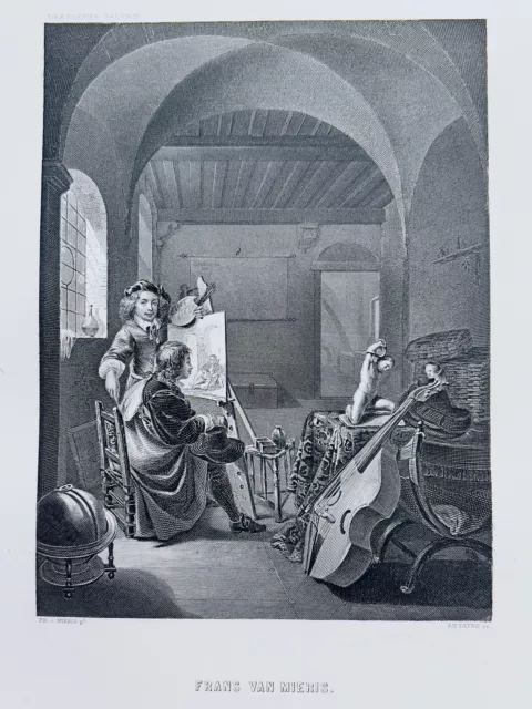 Frans Van Mieris Im Seiner Studium Gemälde 1872 Antiquarische Stahlstich Gravure