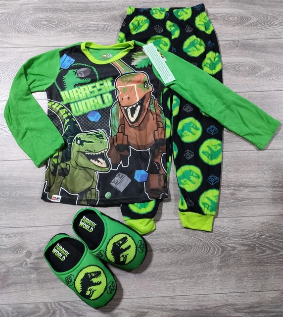 Jurassic Park Pajamas Boys Medium Size 8 Dinosaur Slipper PJ Shirt Pant Combo