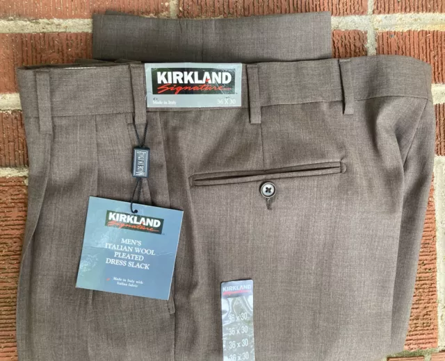 NWT KIRKLAND SIGNATURE MEN'S ITALIAN 100 WOOL PLEATED DRESS SLACKS PANTS 36 x 30