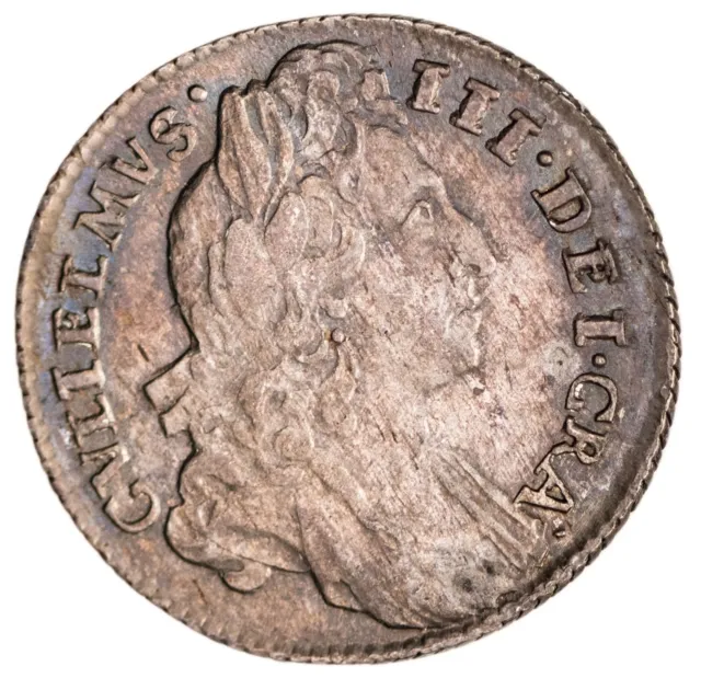 Great Britain. William III 1696 Silver 6 Pence, First Bust. AU  KM-484.1